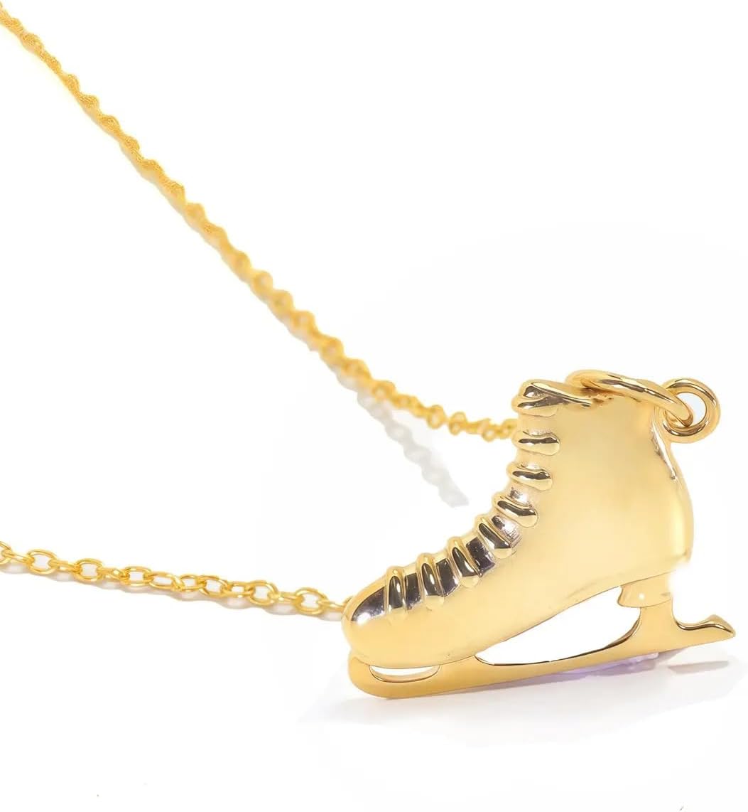 Ice Skating Shoe Necklace - Ice Skate Pendant Necklace - Gifts for Ice Skate Lovers - Layering Necklaces (14, Yellow Gold)