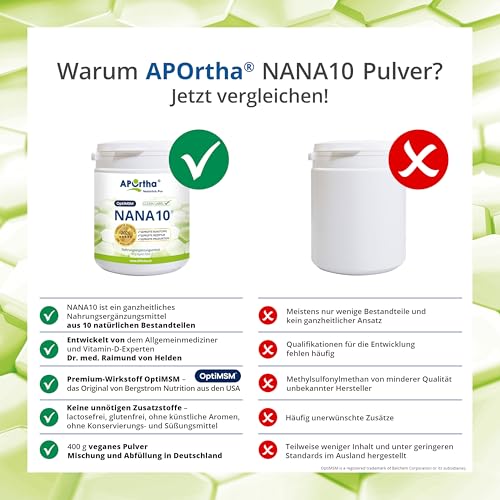 APOrtha® NaNa10 400 g veganes Pulver, Rezeptur von Dr. von Helden mit 10 Komponenten, mit Vitamin C und Magnesium sowie L-Glycin, 400g Pulver für 2 Monate, glutenfrei, allergenfrei, laktosefrei