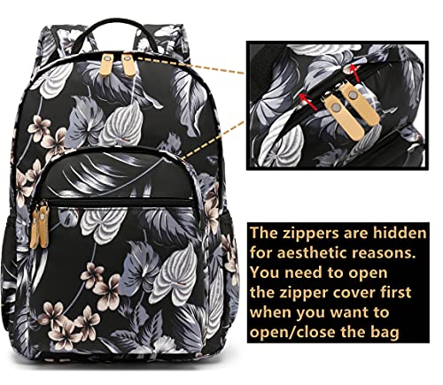 Image of Leaper Water-resistant Floral Laptop Backpack Travel Bag Bookbags Satchel (Leaves-Black)