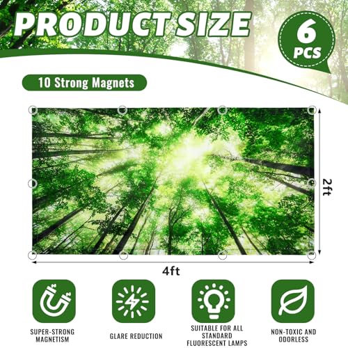 Image of Hortsun 6 Pcs Fluorescent Light Covers - 4 x 2 Feet Magnetic Light Filters, Must Haves for Teacher Supplies, Ceiling Covers for Classroom Fluorescent Shade Hospitals School Office(Forest)