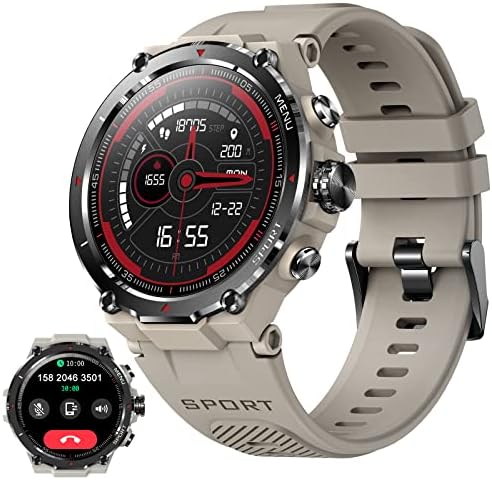Montre Connectée Militaire Homme - Écran 1.72" HD, étanche 5ATM, Boîtier Aluminium 44mm, Bracelet Silicone Noir, 32 Go