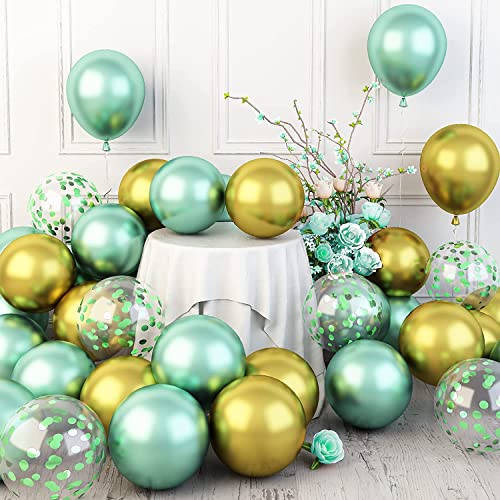 Image of 50pcs Green Chrome, Gold Chrome and White Balloons for Birthday Decorations, Anniversary, Engagement, Wedding Decorations, Baby Shower, Festival Party Decorations (50 Pcs, Green Gold Ch)