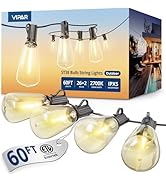 VIPAR Outdoor String Lights 60FT LED Patio Lights LED Waterproof with 26+2 Shatterproof ST38 Edis...
