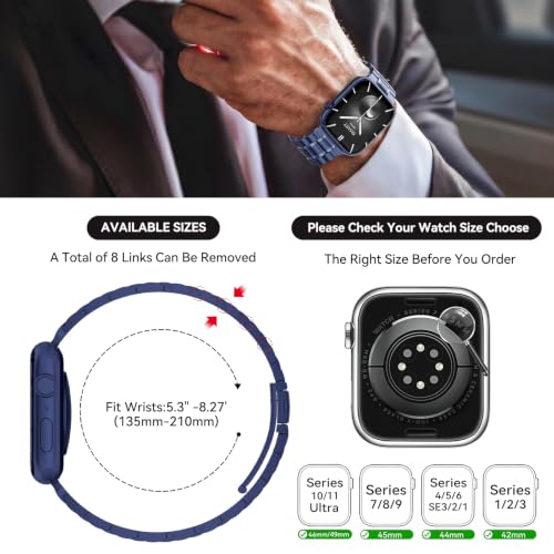Image of Bestig Compatible with Apple Watch Bands for Men Women 49mm 46mm 45mm 44mm 42mm(Series 3 2 1), Stainless Steel Metal Business Wristband Strap for iWatch Ultra Series 11 10 9 8 7 6 SE 5 4, Blue