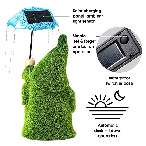 Roundot Garden Gnome Statue - Resin Gnome Parent-Child Sculpture Hod Solar Powered Led Lights Umbrella, Outdoor Decorations For Patio Yard Lawn Porch, Ornament #TOP2