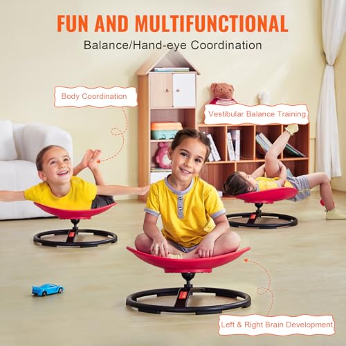 Image of VEVOR Kids Swivel Chair, 220 LBS Capacity, Sensory Spinning Chair, Autistic Kids Sensory Toy Chair with Non-Slip Metal Base, Toddler Sit and Spin for Coordination Balance Focus Training Red