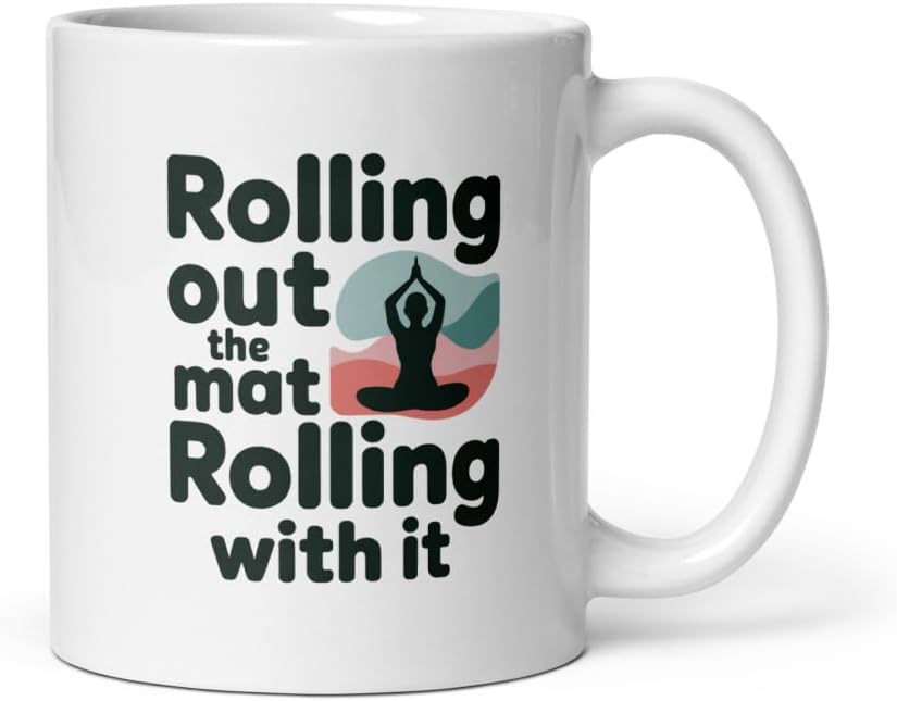 Bubble Gum Tees Stay At Home Mom Yoga Mug | Rolling Out The Mat Rolling With It | 11oz Premium Ceramic Coffee Cup | Funny Yoga Lovers – 11oz Coffee Mug