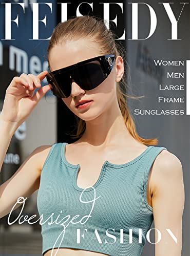 FEISEDY One Piece Oversized Sunglasses for Men Women Big Shades Wrap Shield Sunglasses for Cycling Driving Vacation B40272