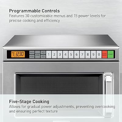 Panasonic PRO1 Commercial Microwave Oven, Heavy Duty, .6 cu ft 2100W, 5-Stage Cooking, LCD Display, Stainless Steel, Programmable, NSF & UL Approved - NE-21521