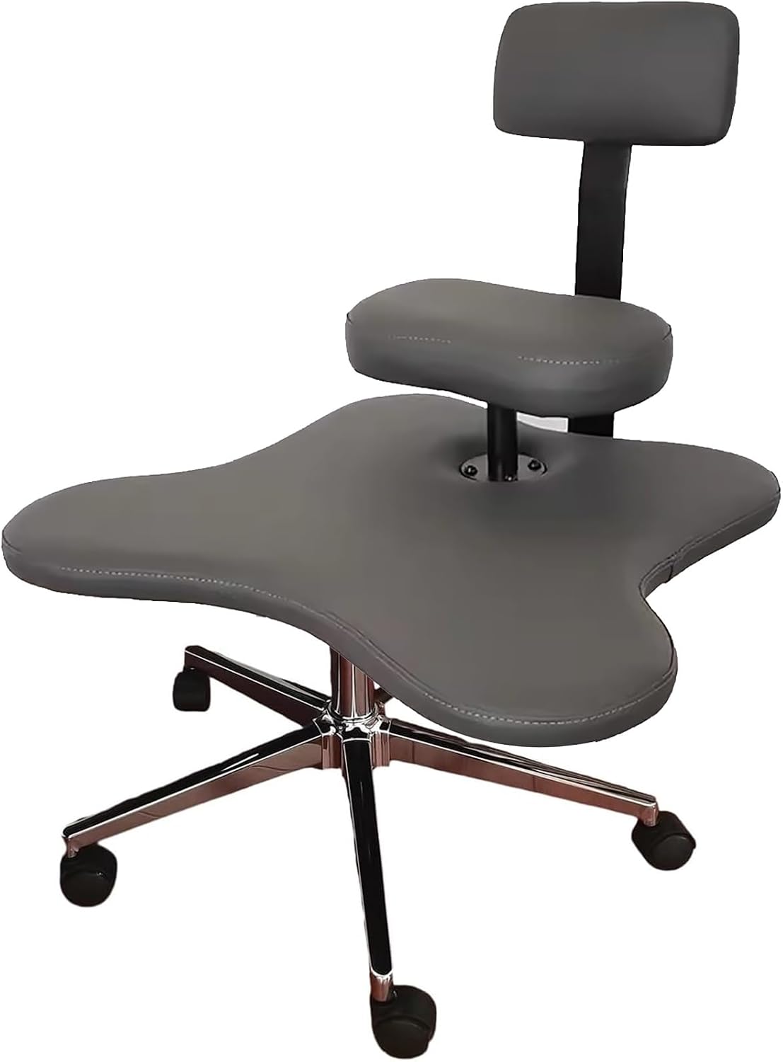 Pingo Cross Leg Chair with Wheels, Leather Strain Office Chair, Adult Meditation Floor Chair, Portable, Kneeling Desk Chair with Back Support Adjustable Height Color Gray1