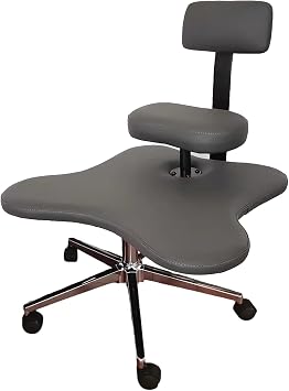 Pingo Cross Leg Chair with Wheels, Leather Strain Office Chair, Adult Meditation Floor Chair, Portable, Kneeling Desk Chair with Back Support Adjustable Height Color: Gray1