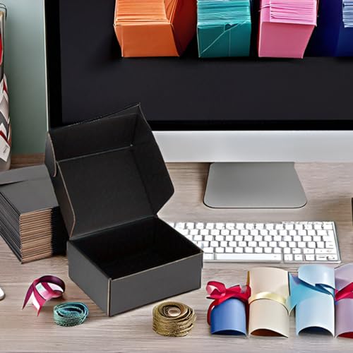 DUZCLI Small Shipping Boxes 8x6x3 Inches – Black Corrugated Cardboard Boxes (20-Pack) for Mailing, Packing, Small Business & Gift Packaging - Recyclable & Sturdy
