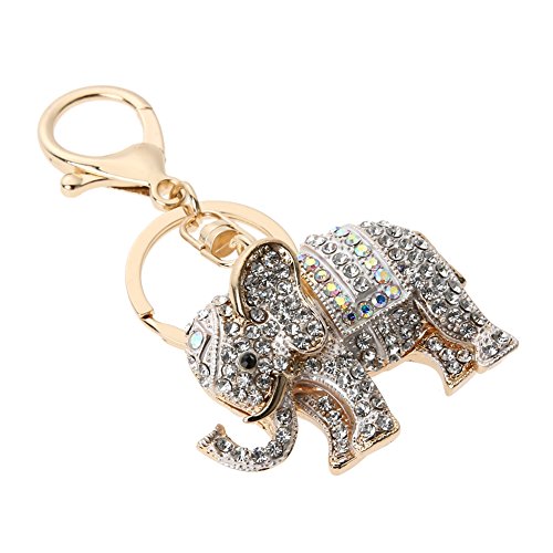 Whitelotous Popular Inlaid Color Cast Elephant Key Ring - Rhinestone Purse Bag Buckle - Crystal Key Chain - Ladies Bag Pendant #TOP5
