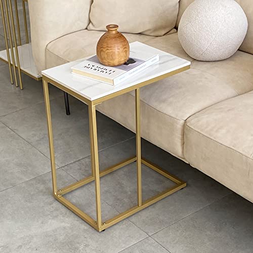 Wisfor Gold C Table For Sofa Marble Side End Table With Sintered Stone Desktop For Living Room Bedroom #TOP3