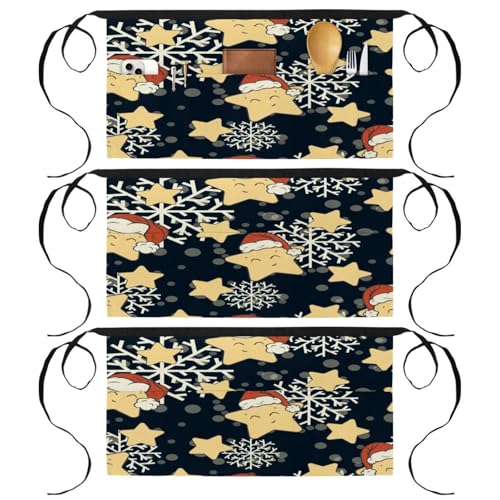 Lot de 3 tabliers courts de chef avec 3 poches pour cuisine et bistrot