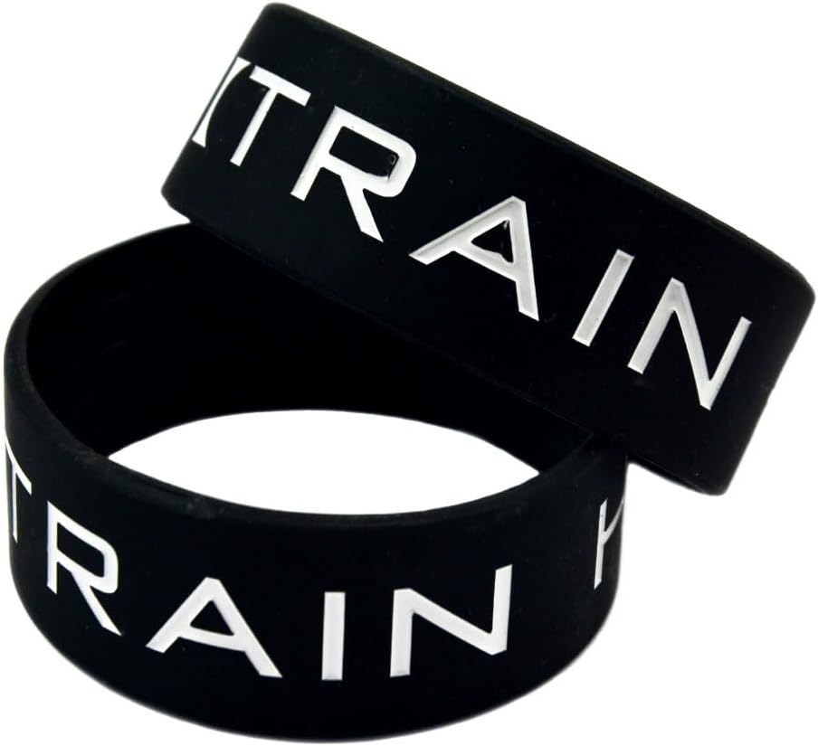 4Pcs Train Hard Silicone Bracelet, 1 Inch Inspirational Wristband, Black Rubber Ring for Outdoor Sports