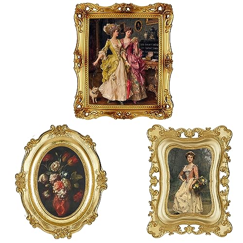 Thyle 3 Pcs Gold Vintage Picture Antique Resin...