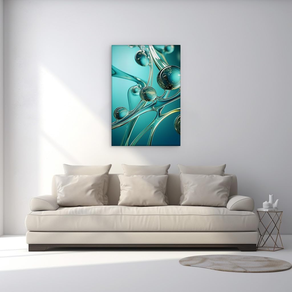 Canvas for Living room. Futuristic Fluidity: Navigating the Network of Interconnected Spheres and Pipes in an Abstract 3D Landscape, 27 x 18 inch Canvas Wall Art - Ready to Hang