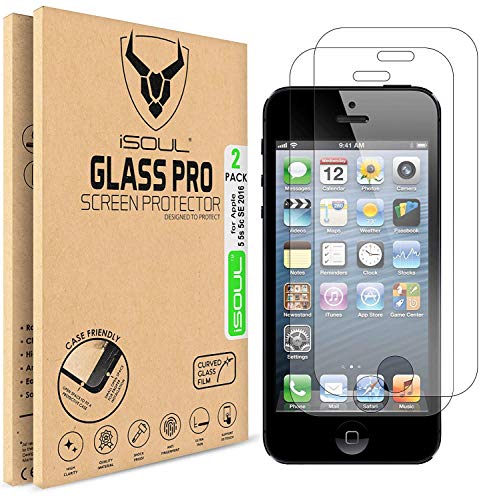 iSOUL 2-Pack Screen Protector for iPhone SE 2016 (NOT for 2020) iPhone 5s 5c 5,Tempered Glass Film 9h HD