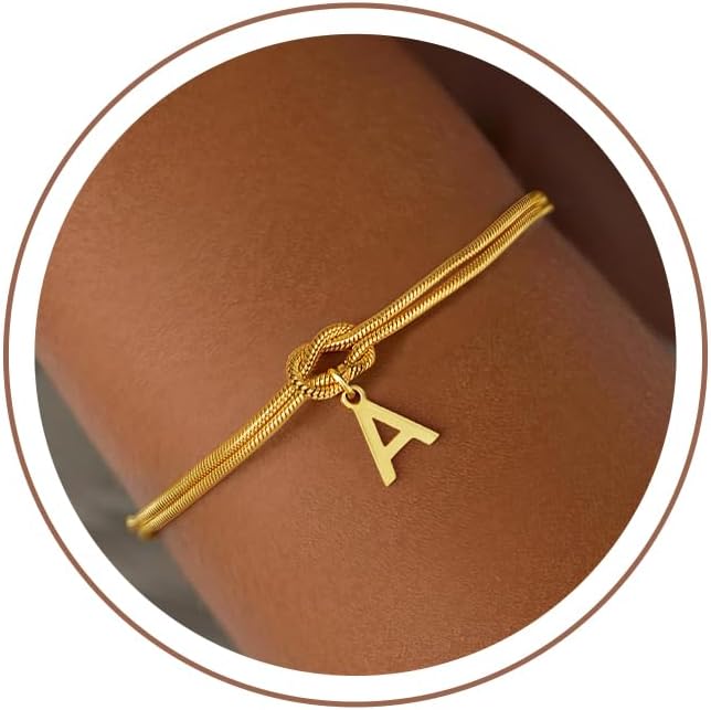 Gold Initial Bracelets for Women Girls - 18K Gold Plated Knot Initial Bracelet Teen Girl Gifts Trendy Stuff Dainty Gold Bracelets for Women Girls Jewelry Gifts
