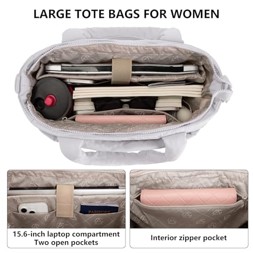 Image of Puffer Tote Bag for Women Quilted Nurse Bag Lightweight Work Bag for Teacher Travel Handbag with Multiple Pockets