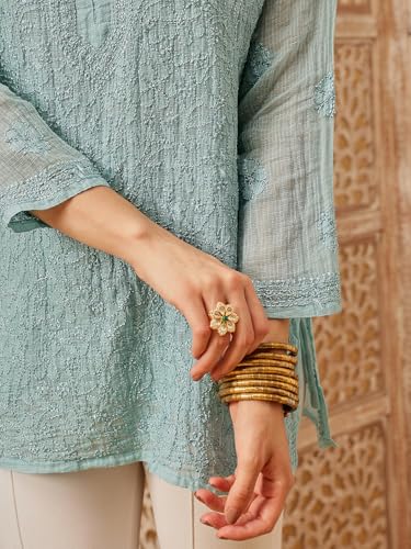 Image of Ada Hand Embroidered Lucknowi Chikankari Kota Top for Women A911184