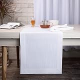 D'Moksha Homes Chambray Cream and White Table Runner 14 x 120 Inch - Faux Linen Dining Table Runner 120 Inches Long - Wrinkle Resistant, Machine Washable for Christmas, Holiday - 100% Recycled Fabric