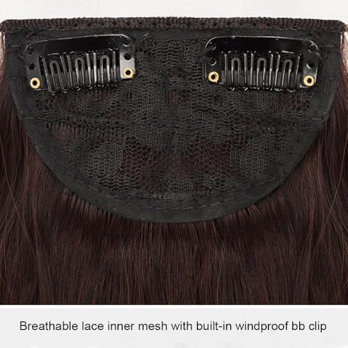 Xfsrg Finta Capelli Clip Frangia Piatta Capelli Veri Naturali Extension Frontale Fascia Unica Corti Hair Bang Fringe Hairpiece Posticci Per Donna(Marrone Scuro) - 3