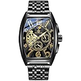  XIAN Reloj para Hombre Barril de Vino Hueco Reloj mecánico automático multifunción Reloj de Pulsera de Acero Inoxidable para Hombre,006