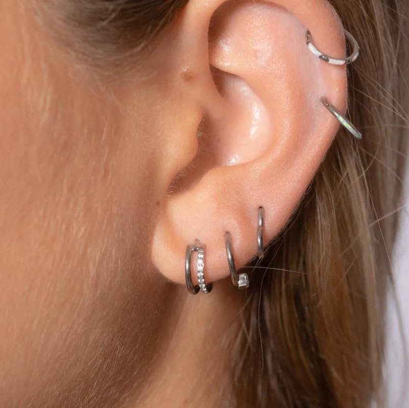 3PCS Titanium Earring Nose Ring, Cartilage Piercing Helix Earring Tragus Piercing for Women Rook Hoop Ear Stacks - Image 7
