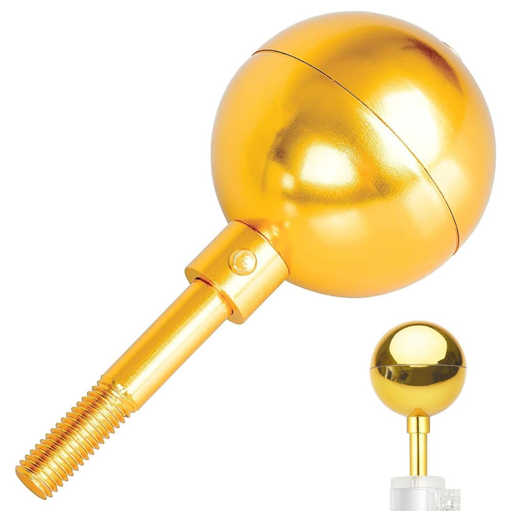 Premium Flag Pole Topper | Gold Aluminum Anodized Finish Flag Pole Ball Topper Ornament | 3" Weatherproof Flagpole Top Replacement | Fit Most USA Flag Pole, Truck & Solar Light