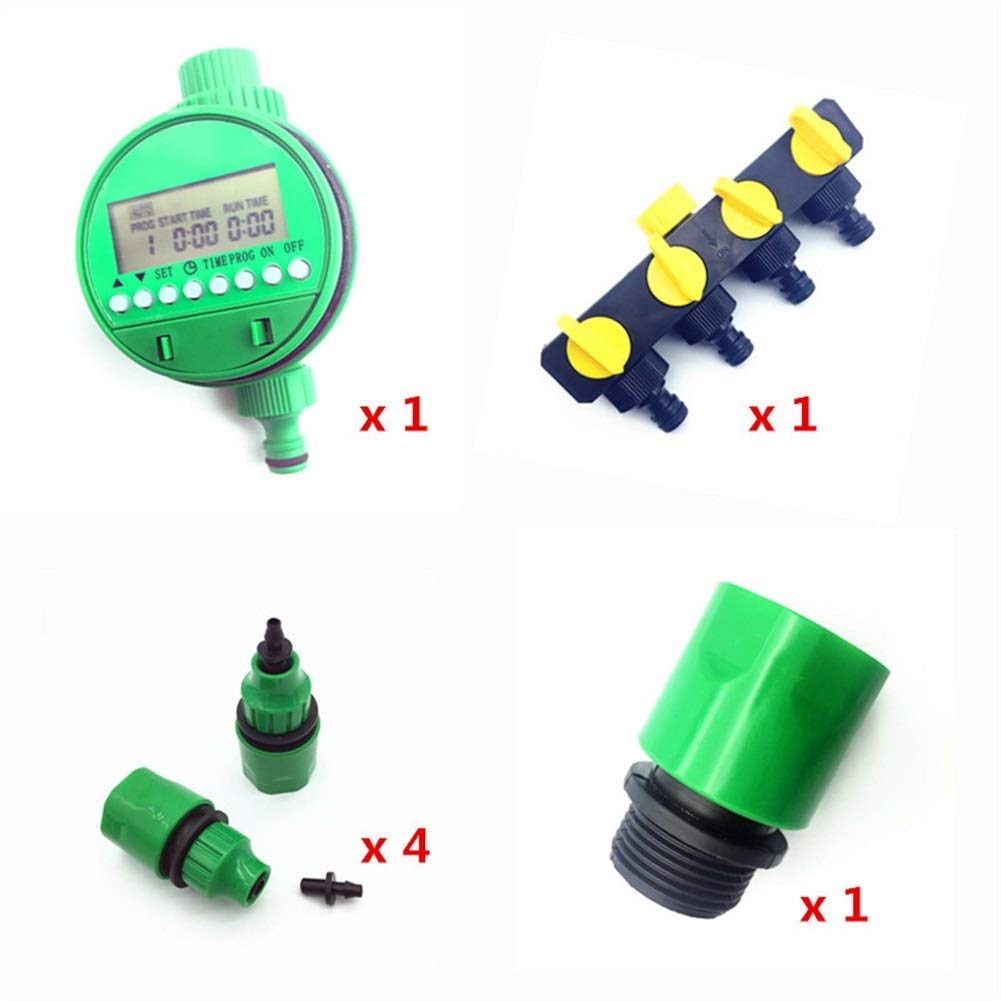 Gardening Accessories 1 Set (7 Pcs) Home Garden Irrigation Drip Timer Pipe Splitter 4 Way Tap Connectors Quick Connector 3/4 Screw Thread Interface