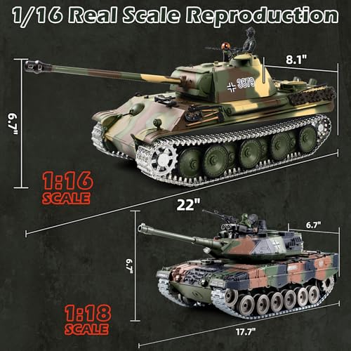 Image of 1 /16 RC Tank, Heng Long German Panther Type G RC Battle Army Toy with Smoke, Sound, Lights, 2.4G Remote Control Tank That Shoot with Upgraded Metal Tracks, Idler and Sprocket Wheel, Steel Gearbox
