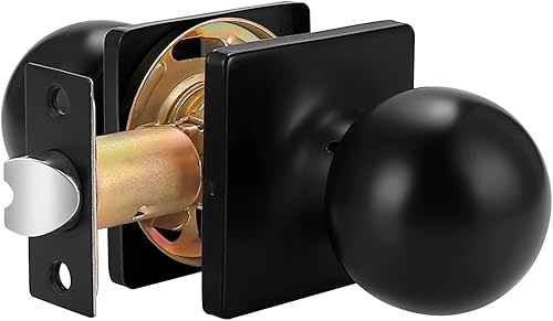 Probrico Pomo redondo para puerta de pasaje para pasilloarmario, perilla interior negra sin llave con roseta cuadrada, 1 paquete