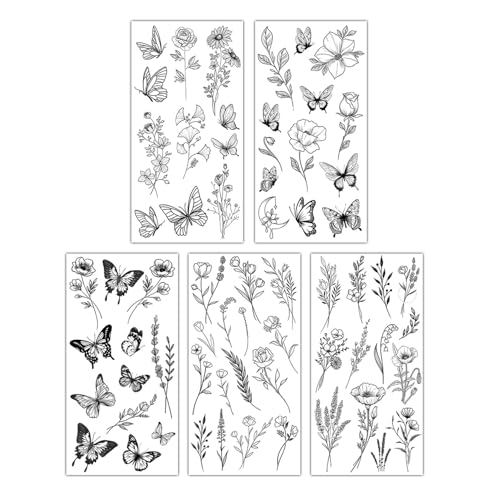 5 Pièces D'Autocollants De Tatouage Papillon, Autocollants Imperméables, Autocollants De Décoration De Bras, Autocollants De Peinture Corporelle,...