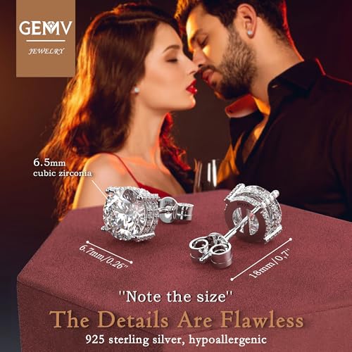 18K White Gold Plated Sterling Silver Pave Round Cut Cubic Zirconia Stud Earrings 4 Prong CZ Simulated Diamond Stud Earrings for Women Men Hypoallergenic3