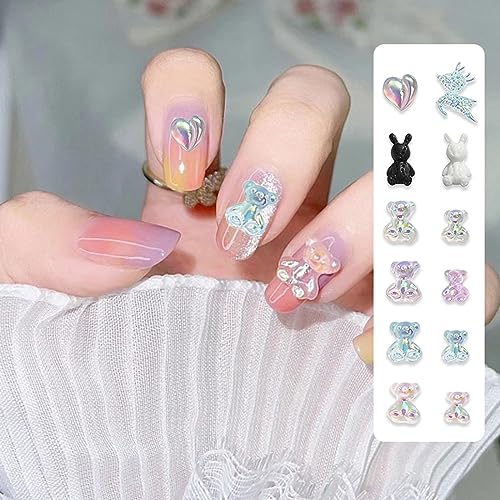 Symphonyw Bear Nail Charms, Aurora 12 Mixed Resin Nail Art Decorations, Pastel Colors (Pink, Purple, Blue) - Image 4