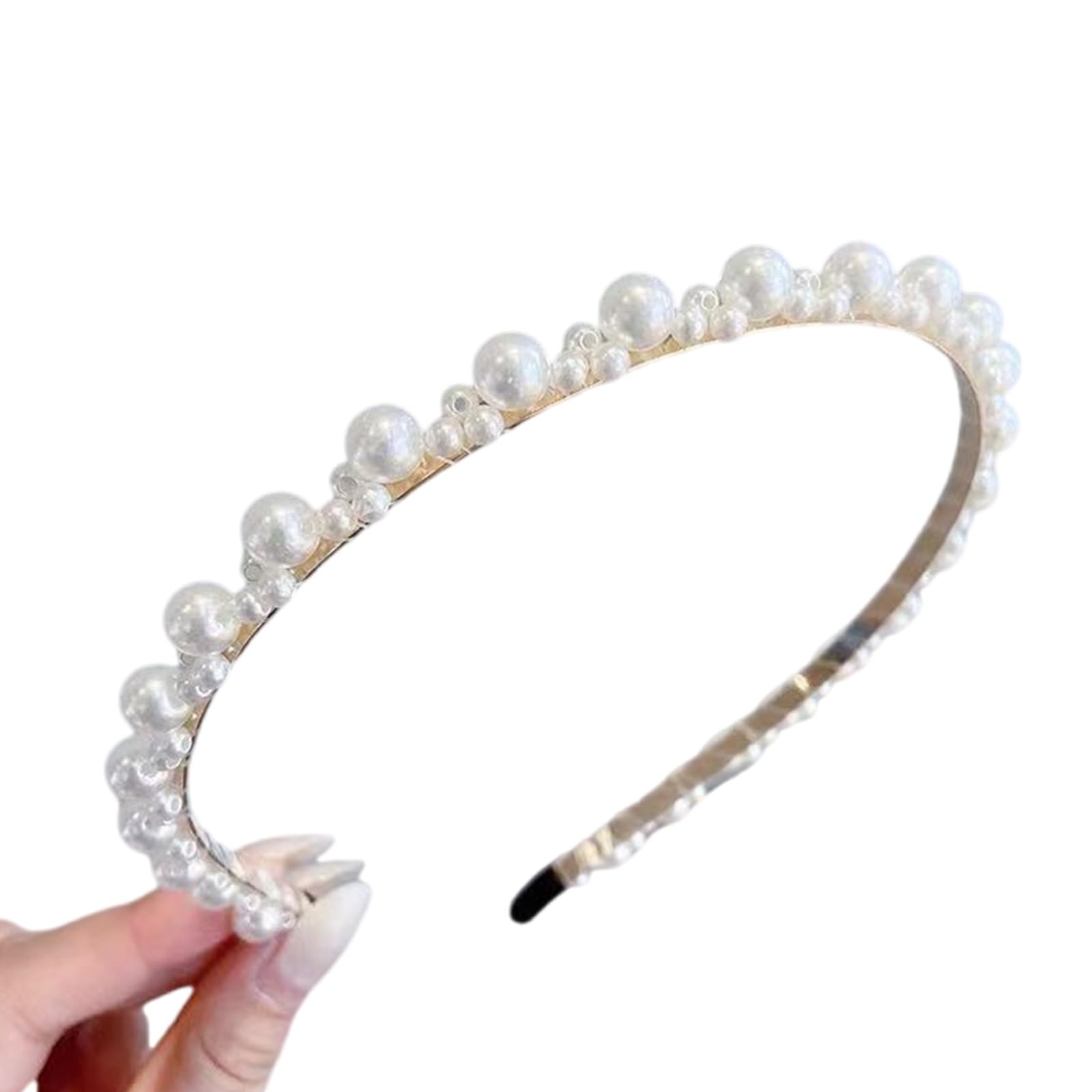 MICFENY Korean Styles Acrylic Rhinestones Hairband With Faux Pearls Decoration Secure Grip Lightweight For Prom Event