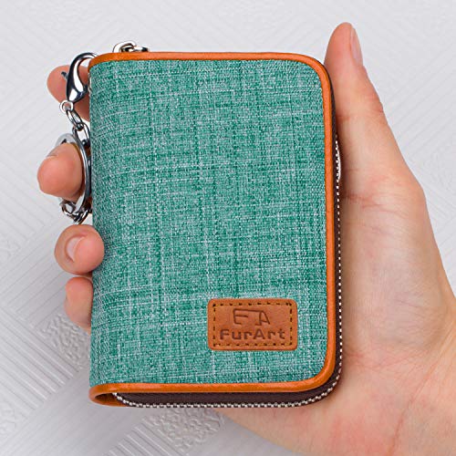Image of FurArt Credit Card Wallet, Zipper Card Cases Holder for Men Women, RFID Blocking, Key Chain, 12 Slots, Compact Size