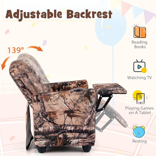 Image of GLACER Kids Recliner with Cup Holder, Velvet Toddler Lounge Chair