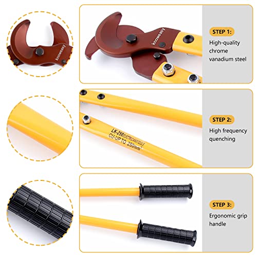 Image of Cable Cutter,Knoweasy LK-250 Wire Rope Cutter and Heavy Duty Wire Cutter with Long Labor Saving Arms for Copper Aluminum Wire up to 250mm