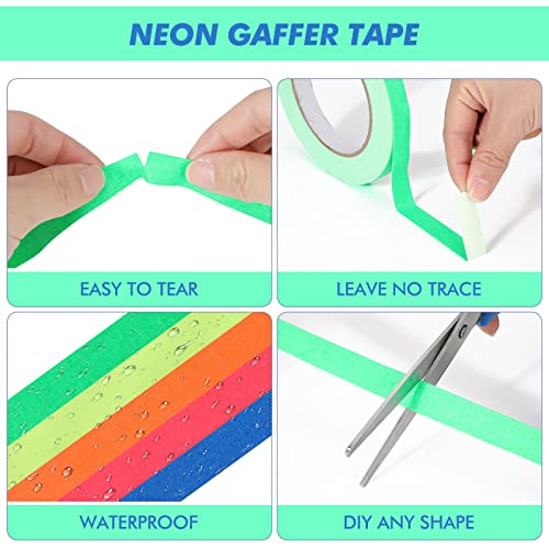Image of Ctosree Spike Tape Sets, 1 /2 Wide x 65ft Length, 5 Colors Neon Gaffer Tape, Heavy Duty Fluorescent Gaff Tape for Theater Stage Floors, Holds Down Wires Pinstripe Marking Tape (30)