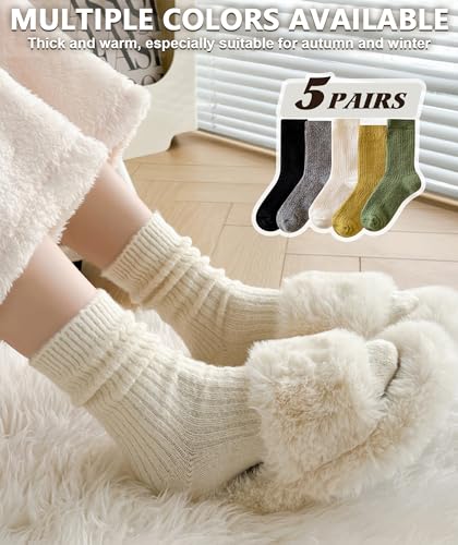 Image of IIG 5 Pairs Women's Vintage Style Thick Wool Warm Winter Crew Socks