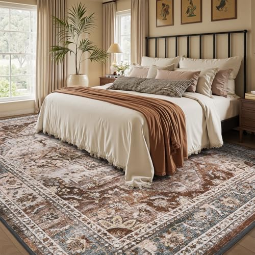 Brown Washable 5x7 Area Rugs for Living Room Rug Bedroom