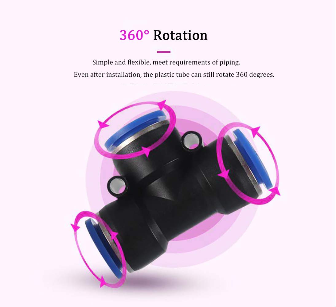 Raccordi a spinta da 16 mm, in plastica OD da 5/8" a forma di T per connettere il raccordo rapido, connettore pneumatico a pressione della linea dell'aria (10 pezzi)