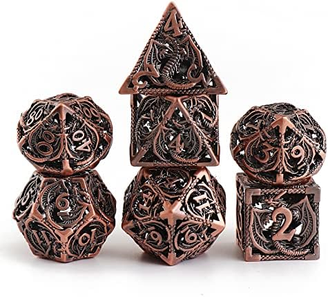 Hollow Metal DND Dice Set Game D and D Dice Large Polyhedral Dice for Dungeons and Dragons Warhammer Pathfinder Cthulhu MTG D&D Dice Set D20 D12 D10 D8 D6 D4