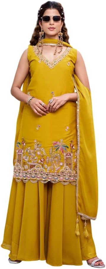 LV'S TRENDZ Designer Kurti Plazzo Dupatta Set | Moti Work Festive Wear Ready To Wear Outfit
