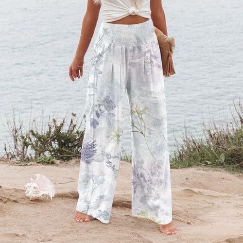 Wide Leg Pants for Women Straight High Waisted Summer Striped Pant 2025 Stretchy Pull On Wrap Trouser with Pocket Boho3