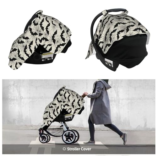 Image of Black Bat Baby Car Seat Canopy Nursing Cover for Newborn Car Seat Breastfeeding Covers Blanket Newborn Shower Gift
