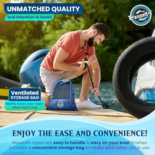 Image of Premium Nylon Boat Dock Lines & Ropes for Docking 3 /8'' x 15' | Double Braided Marine Rope & Mooring Line| Boat Ropes for Docking with Loop | UV & Saltwater Resistant Dock Ropes for Boats & Pontoons
